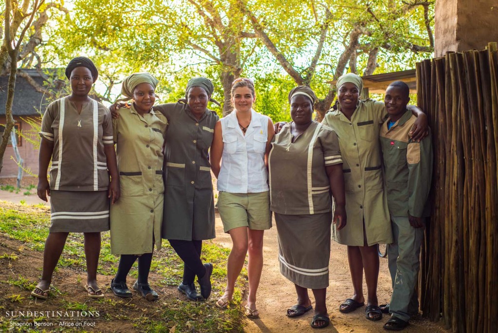 Kitchen and housekeeping staff with camp manager, Jen