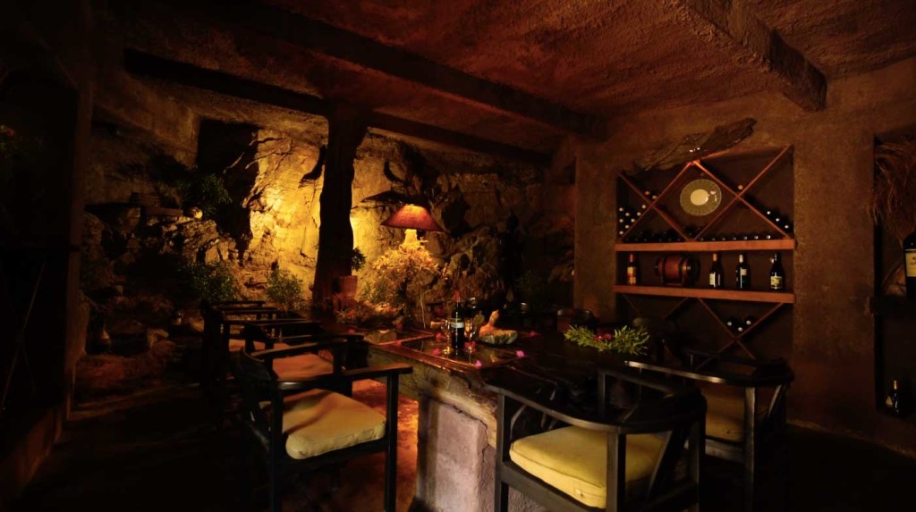 Wine cellar built onto the granite rock wall