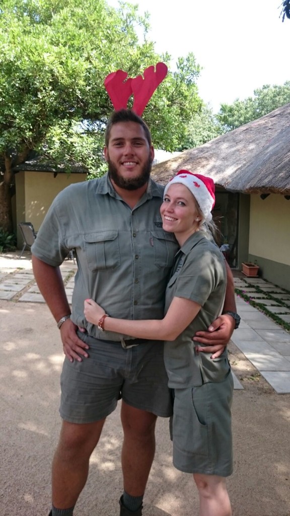 Licia and Marius celebrating a khaki Christmas at Umkumbe Safari Lodge
