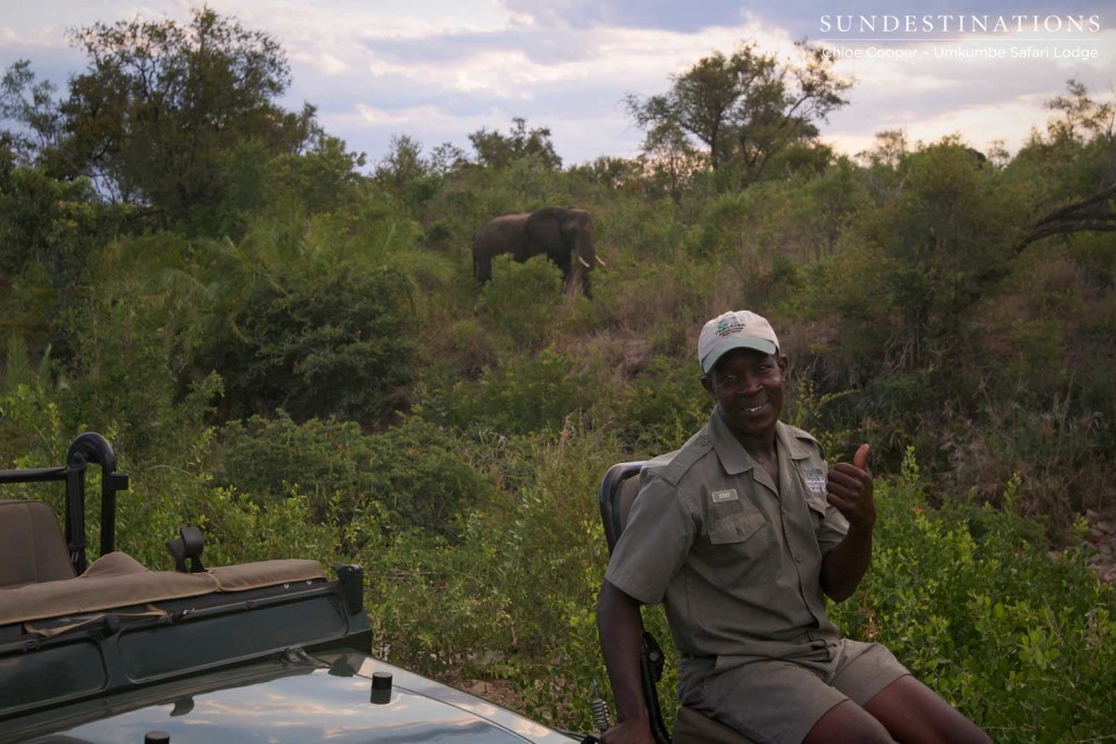 Tracker Josef showing his appreciation for the wonderful elephant sighting with Umkumbe