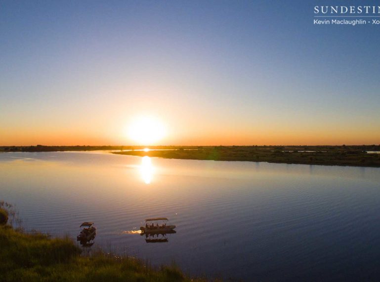 The Okavango Delta at Sunset with Xobega Island