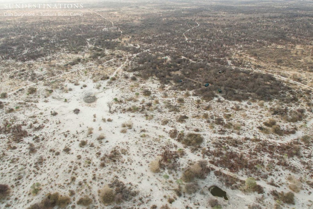 An aerial shot of T6 Pan 100m in front of the 6th guest tent visible in the background