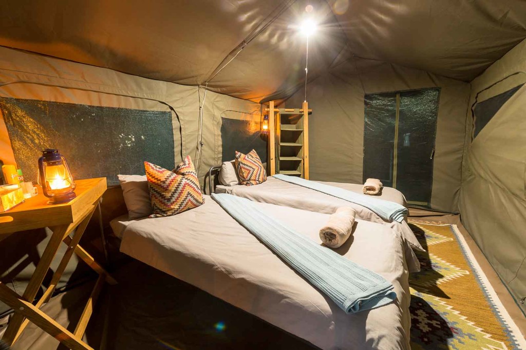Guest tent interior at Xobega Island