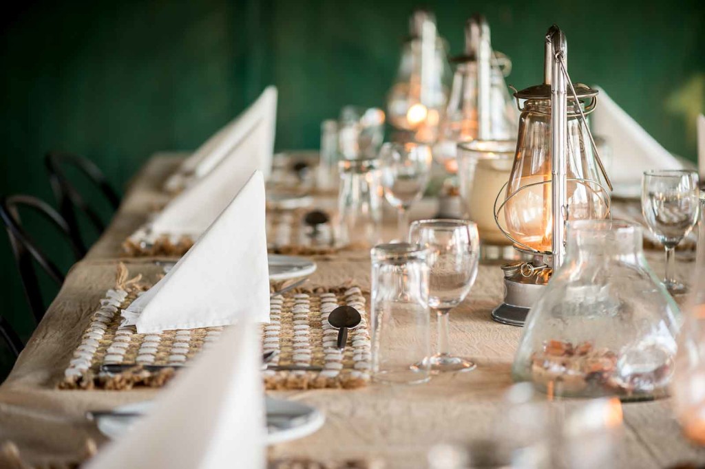 Dinner table setting at Tuskers Bush Camp