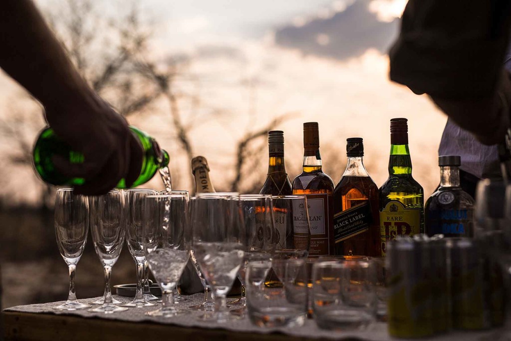 Sundowners on game drive in the Kwatale Conservancy