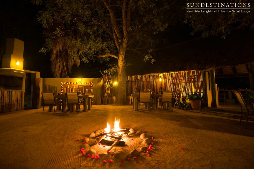 The Umkumbe Safari Lodge boma ready and waiting to receive guests for dinner under the stars The Umkumbe Safari Lodge boma ready and waiting to receive guests for dinner under the stars
