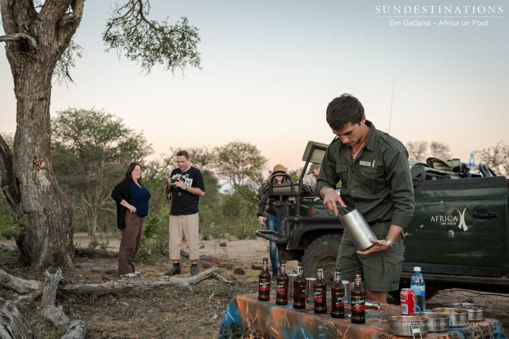 Mike, organising game drive drinks at sundowners Mike, organising game drive drinks at sundowners